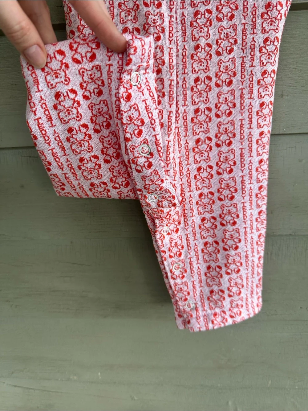 TEDDY 70s Novelty Bear Print Red Playsuit Onesie Size 0-3 Months